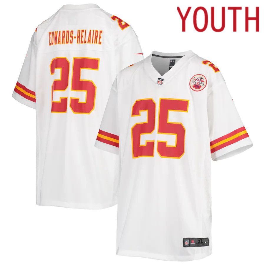 Youth Kansas City Chiefs #25 Clyde Edwards-Helaire Nike White Game NFL Jersey